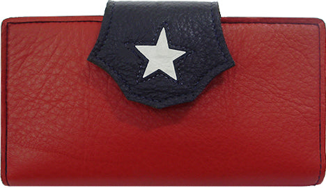 SFM0283 - Wallet - Red with white star on a blue flap, cc slots, open pockets, Id holder