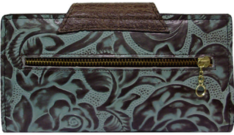 SFMZ0266T - Wallet - Genuine Italian leather, rose print, checkbook, cc slots, zipper on back