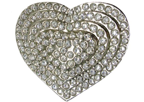 866-DJ - Buckle - Layered heart with rhinestones