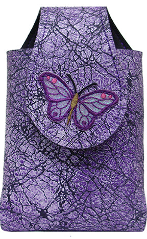 SL2932501P - Smart phone case - Genuine Italian leather acid wash with matching butterfly, 42 strap - Purple (8246501P)