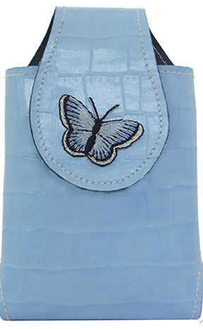 SL2933500LB - Smart phone case - Genuine Italian leather gator with matching butterfly, 42 strap, Light Blue (8247500LB)