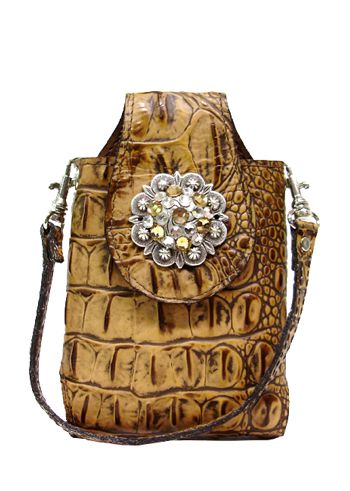 ST2879243PB - Smart phone case - Genuine Italian leather, Amber & clear Swarovski crystals, strap only