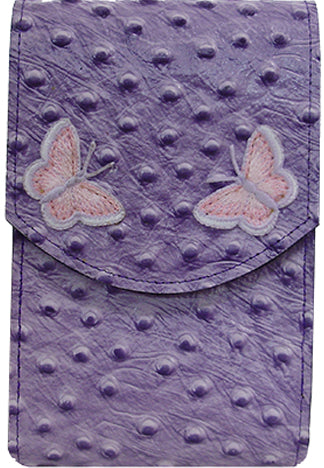 X2876502P - Smart phone case - Vertical, purple ostrich with butterflies,  back clip