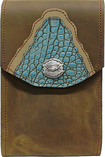 XV2925031S - Smart phone case - 2 overlays with 1 Italian leather, oval southwest concho, clip on back